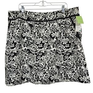 Liz Golf Plus 18W Black & White Floral Skort with Trim Detail